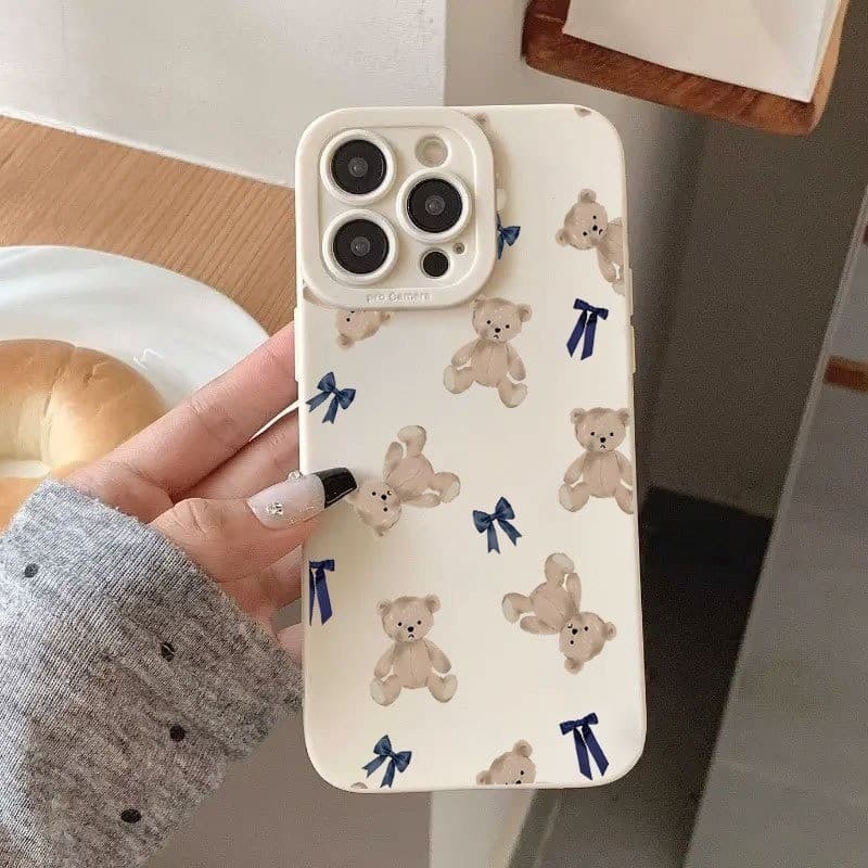 Laço de urso Capinha Para IPhone 11 12 13 14 15 16 17 7 8 X Xs XR Ar Plus Pro Max Capa