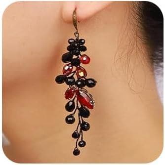 Brinco Barroco Preto e Vermelho com Strass para Noivas