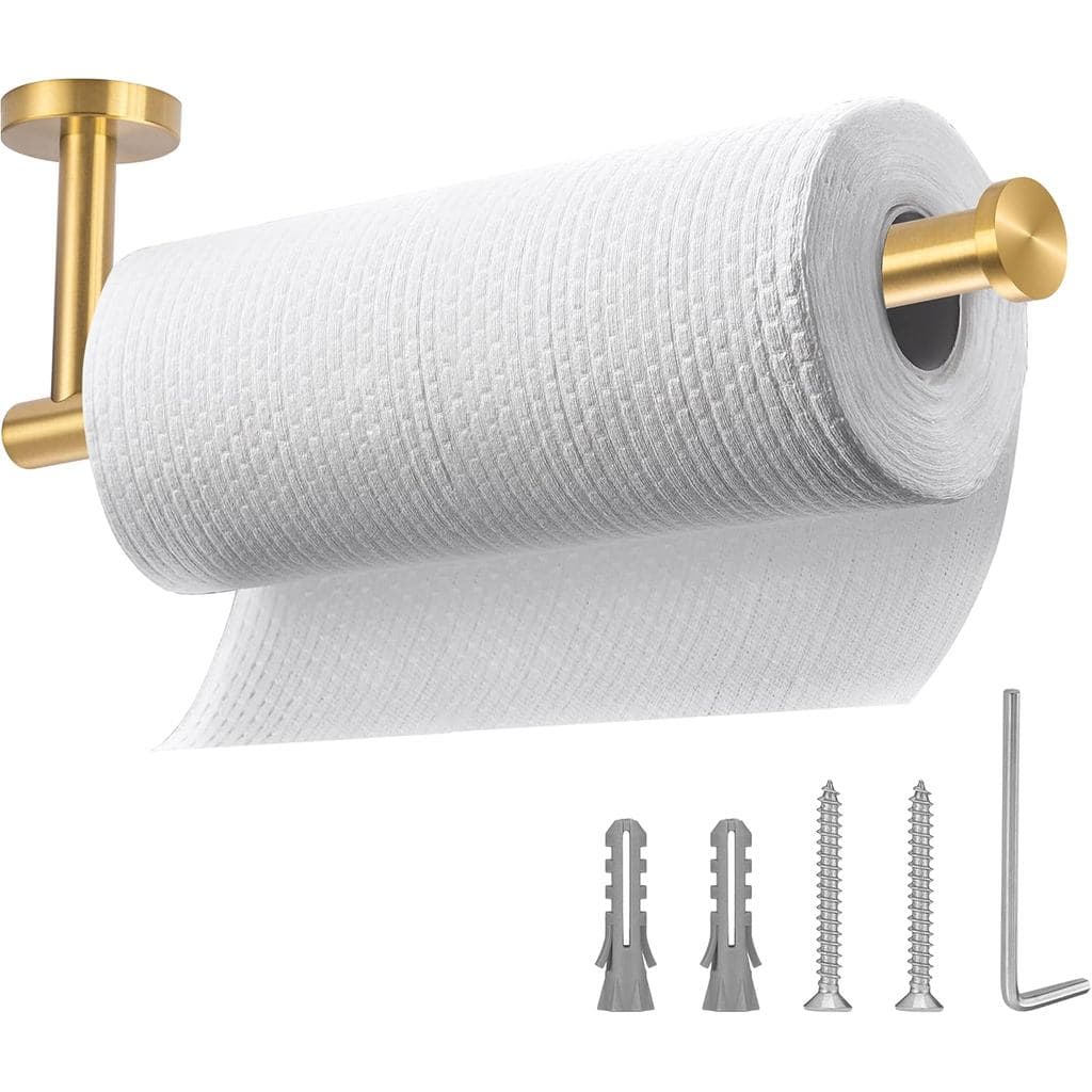 Suporte para Papel Toalha em Ouro Escovado, Suporte para Papel Toalha para Instalação Sob o Armário da Cozinha, Dispensa