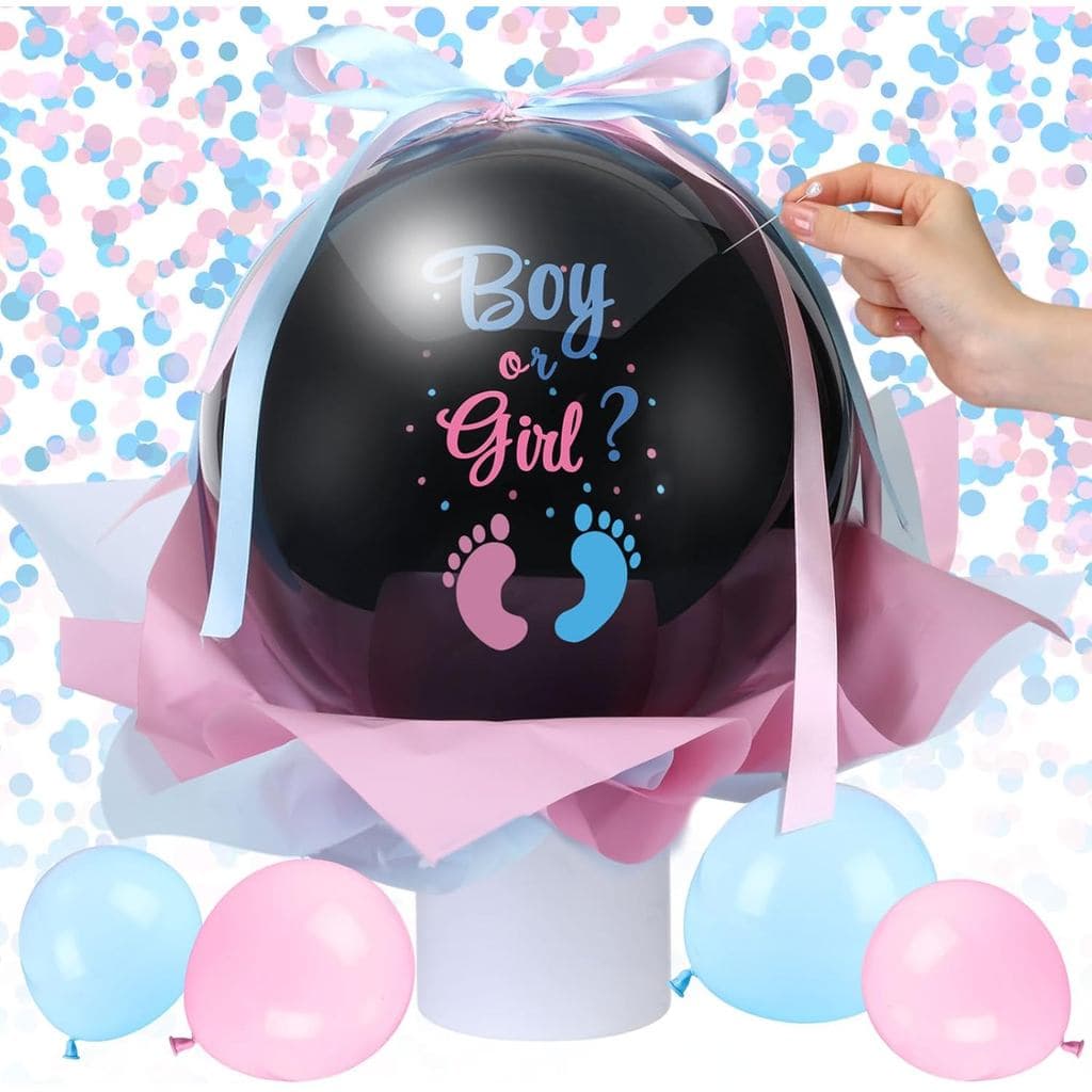 Kit de Balões para Revelação de Gênero Civaner 18" Balão Preto para Menino ou Menina com Confete Azul e Rosa, Balão Bobo