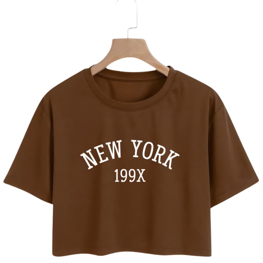 Camiseta Feminina Cropped Básica De Malha Algodão New York