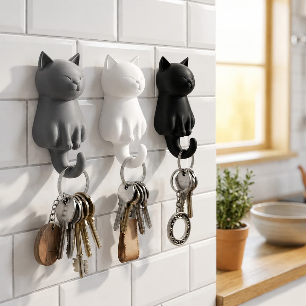 Gancho Decorativo Gato - Kit 3 Unid. | Porta-Chaves & Acessórios Fofo