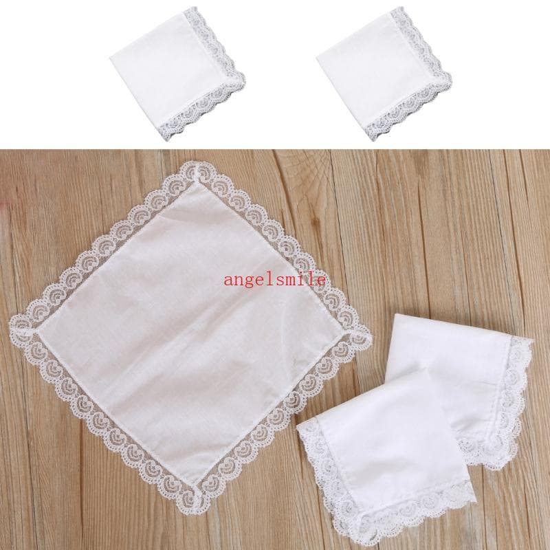 Melhor 26x27cm Masculino Feminino Lenço Sólido Branco Lenços Bolso Renda Guarnição Toalha