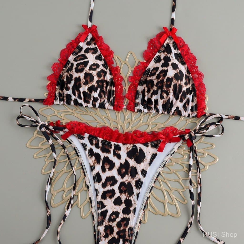 Biquíni feminino premium com estampa de leopardo para férias na praia