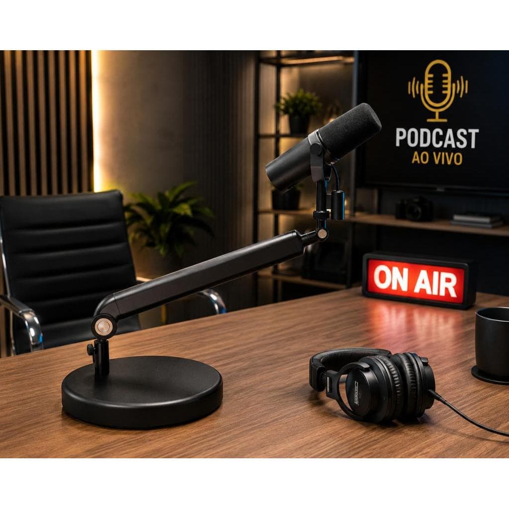 Pedestal Low Profile P/Microfone Podcast Streaming SM7B MV7 AT2020 C1