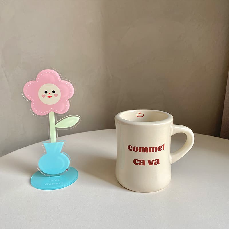 Yowoyowoo Olá!Meet Smiley Carta Francesa Cintura Estreita Caneca de Cerâmica Xícara de Café da Manhã Xícara de Café
