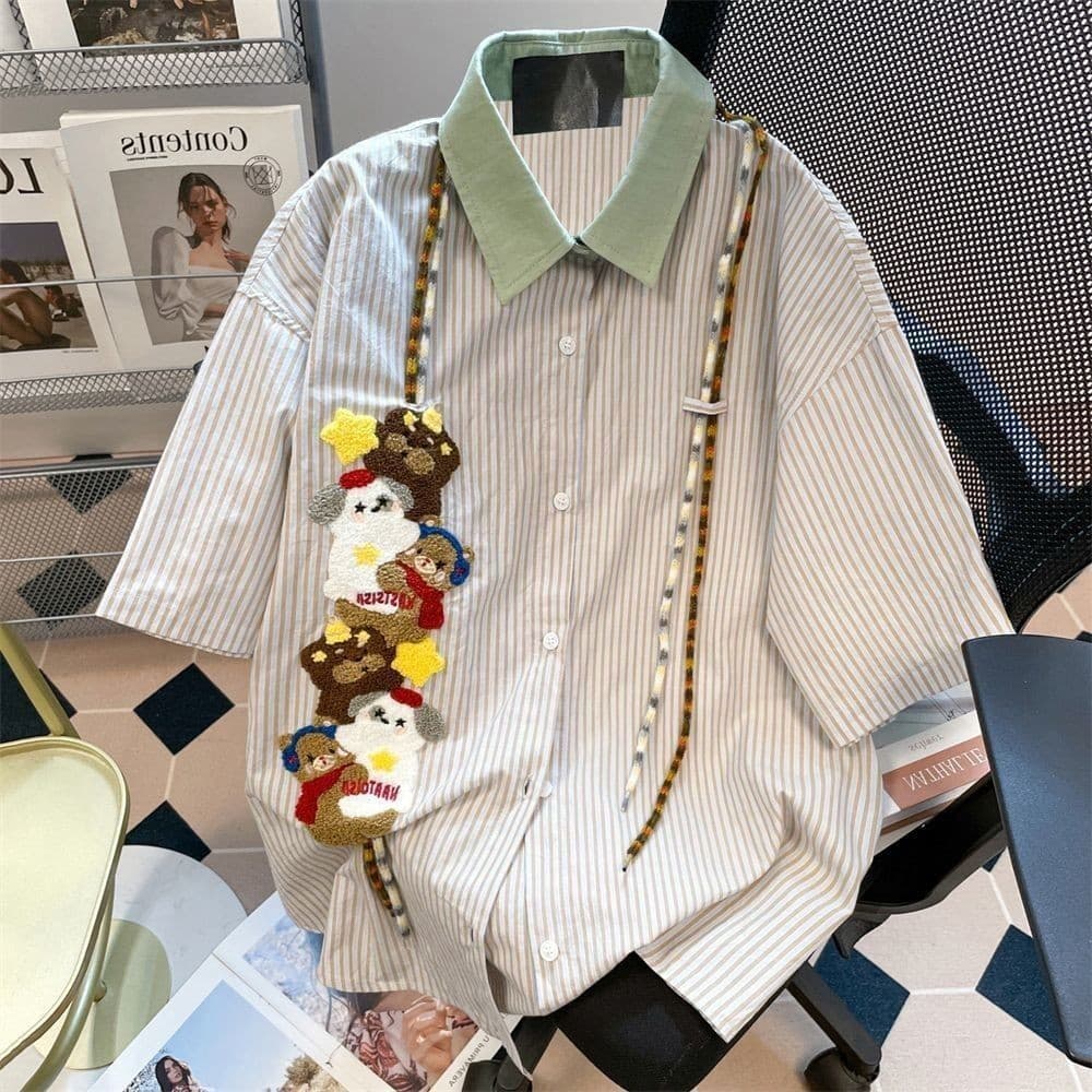 Design moderno masculino estilo dopamina design solto de manga curta moda temperamento camisa masculina topo 7.4