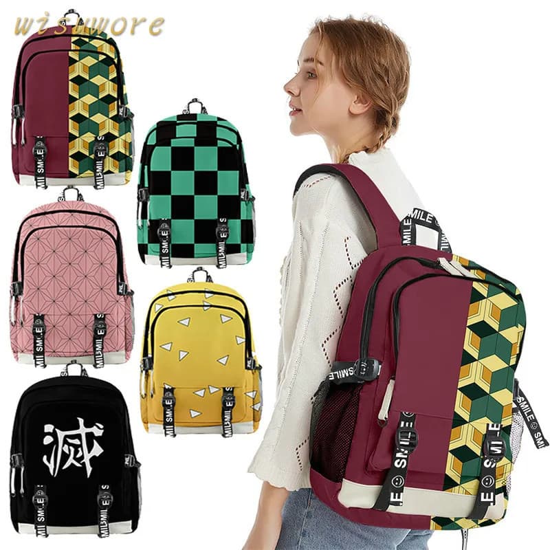 Mochila Anime Demon Slayer-Bolsa Escolar Estilo Kamado Nezuko Para Meninas E Meninos , De Viagem Com Vários Padrões