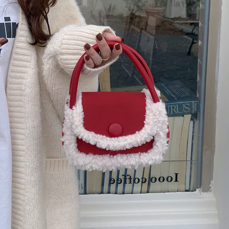 Bolsa bolsa feminina Retro outono inverno portátil ins bolsa peluda de um ombro