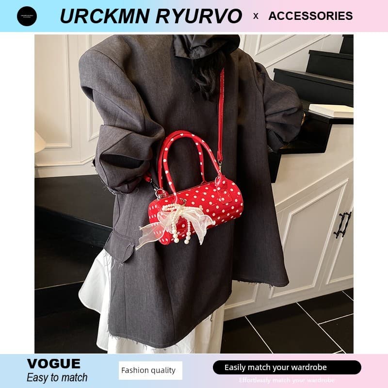 bolsa feminina Bolsa ZAR FENDEN Polka Dot Bolsa Cilindro Portátil Feminina 2025 Novo Estilo Nicho All-Match Commuter Mes