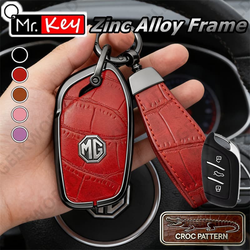 [Mr.Key] Capa De Chave Flip De Couro De Crocodilo Com Moldura De Liga Para MG Mg4 EV HS GT ZS ZX MG5 MG6 Remota