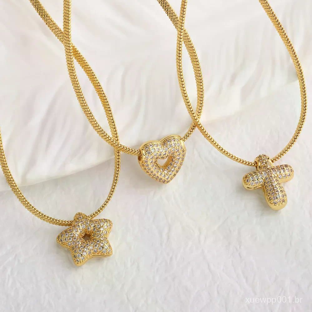 Chunky Wide Snake Chain Star Heart Colares Para Mulheres CZ Crystal Cross Gargantilhas nkep86