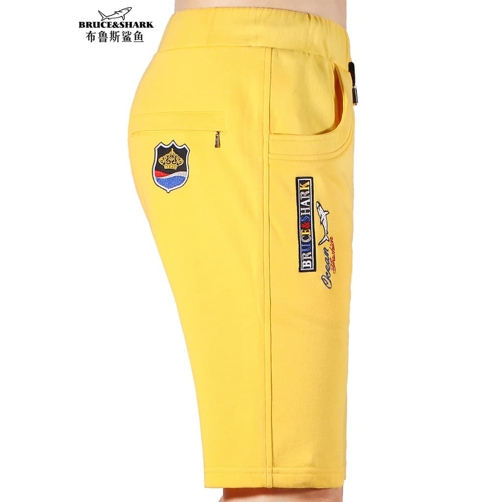 Calça de moletom esportiva de verão masculina, Shorts retos de algodão puro Bruce Shark Plus Size, calça elástica de cin