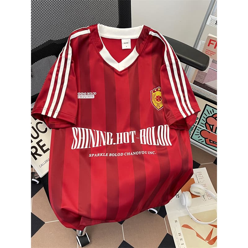 Listrado esportes de manga curta camiseta das mulheres dos homens americano Retro Casual camisa de seda gelo verão solto