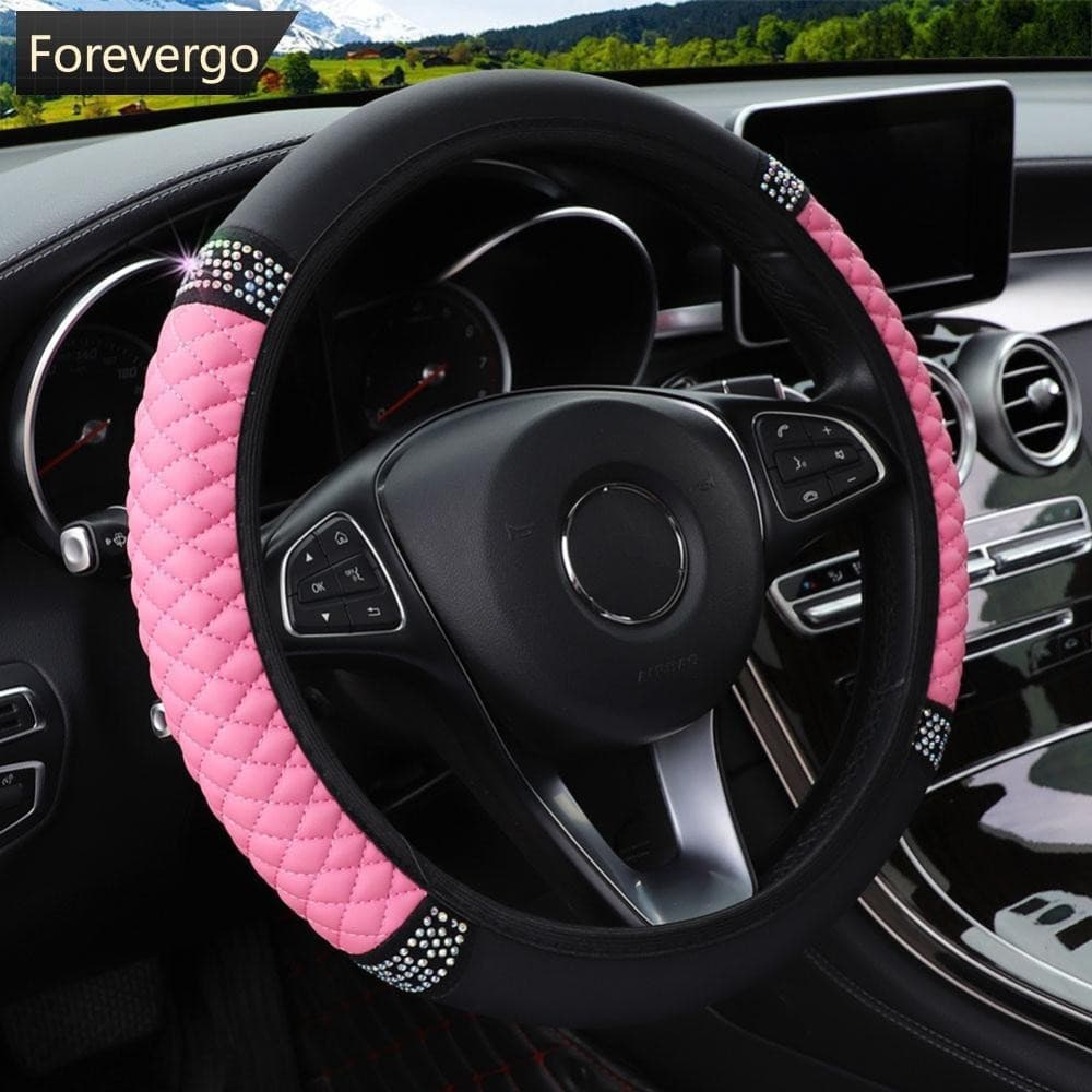 Capa Universal para Volante de Carro FOREVERGO em Couro com Bordado em Diamante, Elástica, 37-38cm O9Z7 YYR6