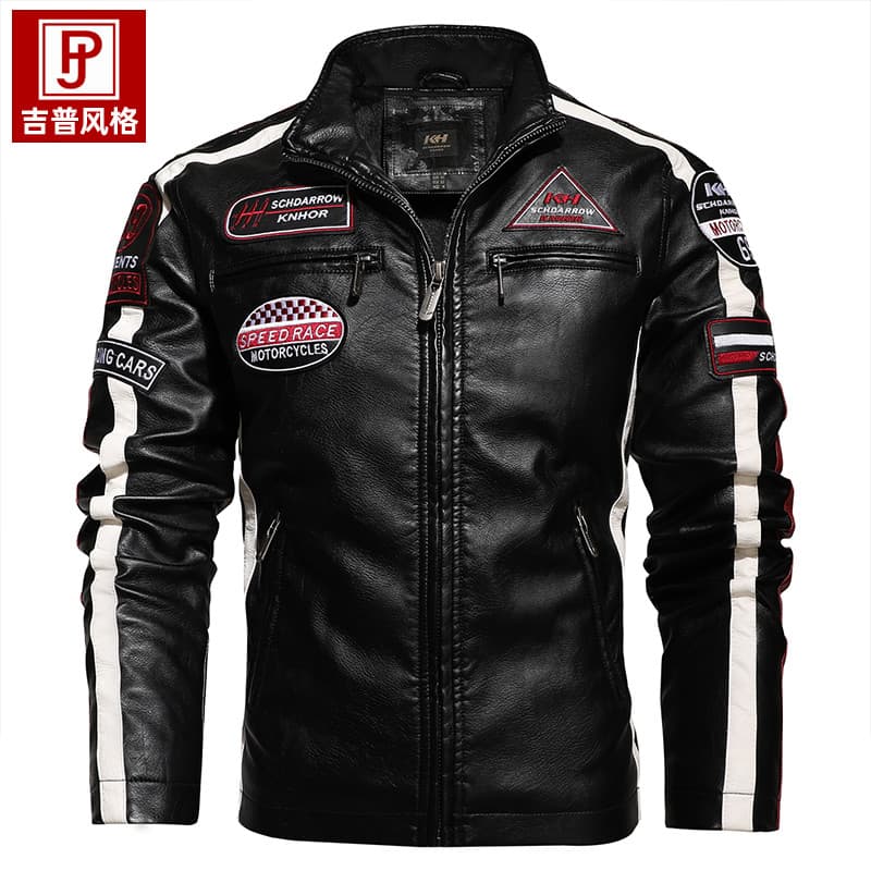 Roupas de motocicleta jaqueta de couro masculina curto bordado fino-ajuste juventude lapela jaqueta de couro jaqueta mas