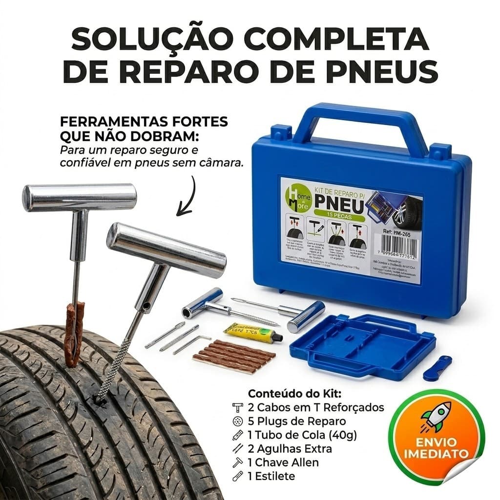 Kit Reparo Pneu Maleta Ferramenta Metal 13 Peças Material Forte nao Amassa