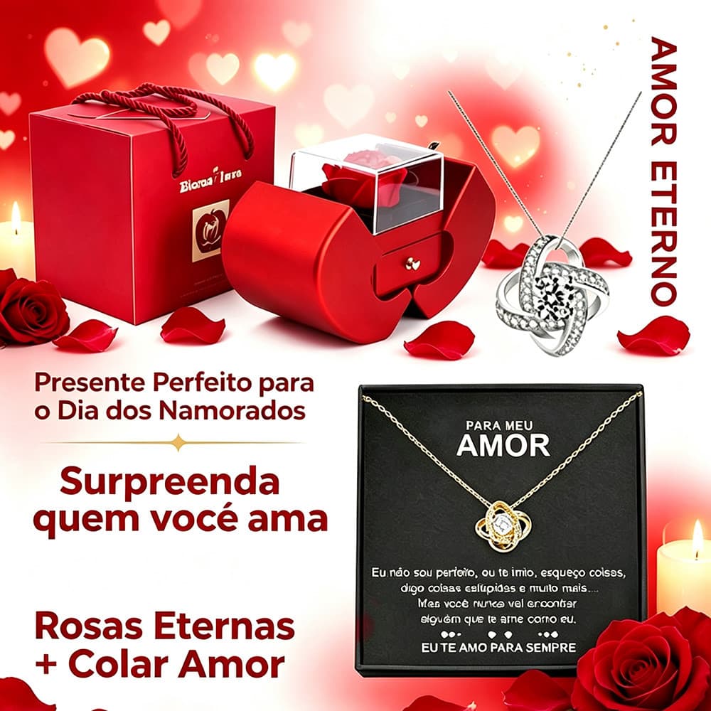 Colar Prata Presente Dia Dos Namorados Caixa Coração Rosa Eterna Colar Feminino Romântico Para Namorada