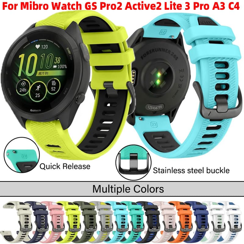 Pulseira de Silicone Respirável de 22mm para Relógio Mibro GS Pro2 Active2 Lite 3 Pro A1 A2 A3 X1 C3 C4 T2 Lite3 Active