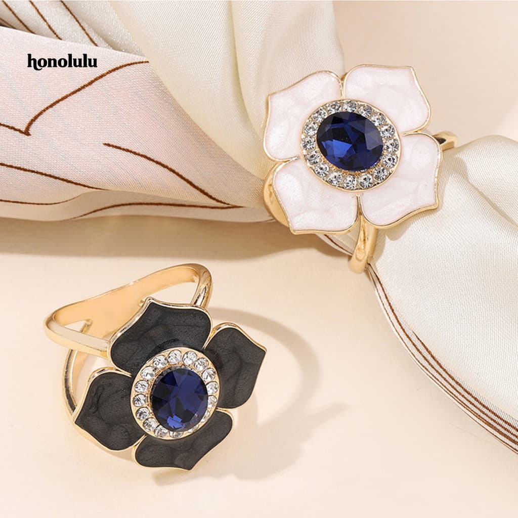 Anel De Clipe De Lenço Hon * , Estilo Elegante De Flor De Strass , Tecido Protetor De Bordas Arredondadas , Versátil Par