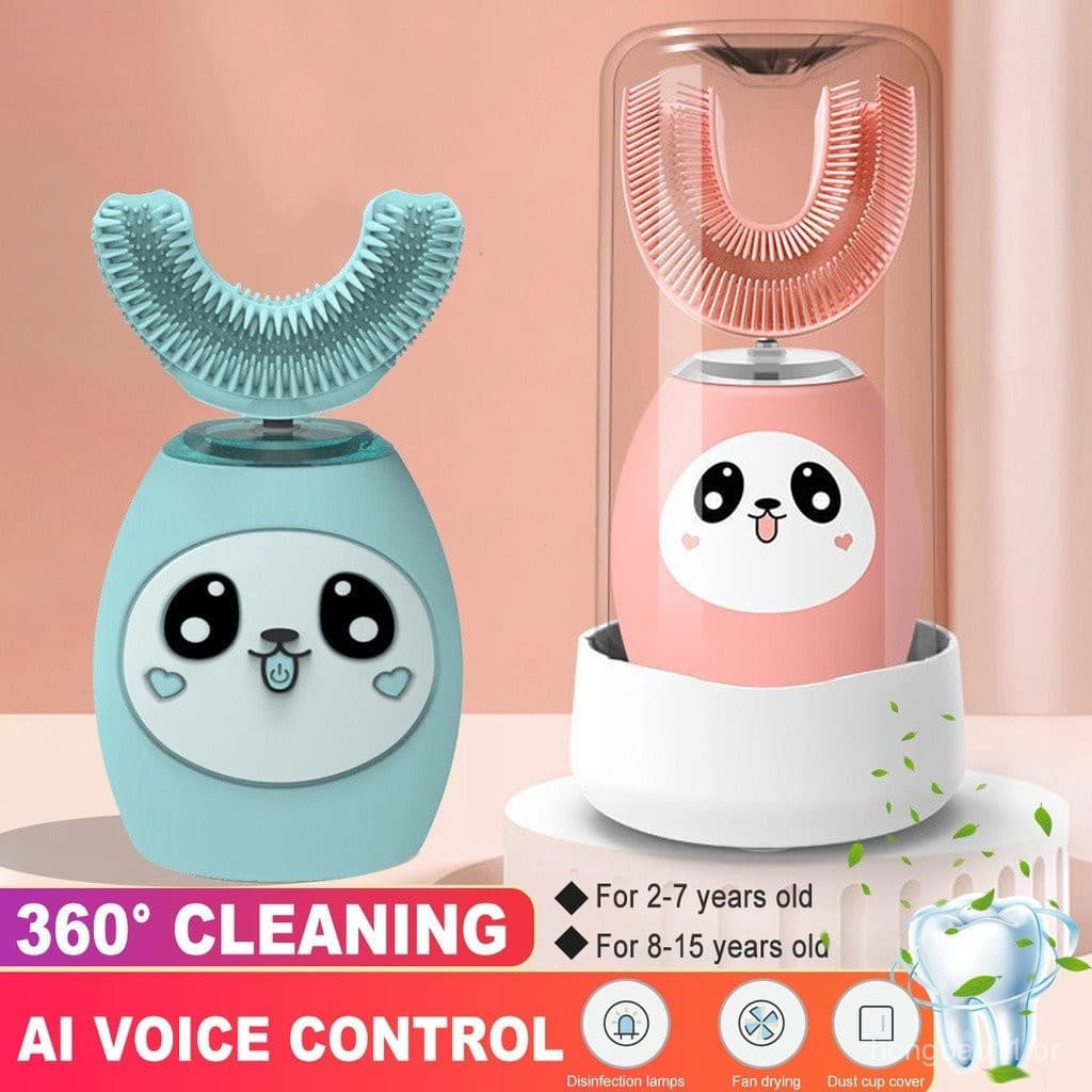 Escova de Dentes Elétrica em Forma de U para Crianças de 2 a 15 Anos, à Prova d'Água, Escovação Automática HTPP