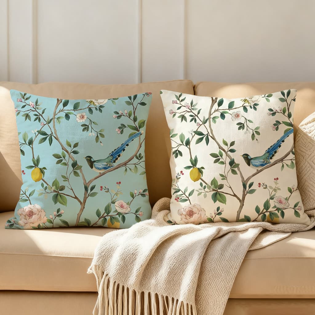 Flor francesa pássaro estilo Medieval sofá fronha decoração de cabeceira almofada algodão linho travesseiro dupla face s