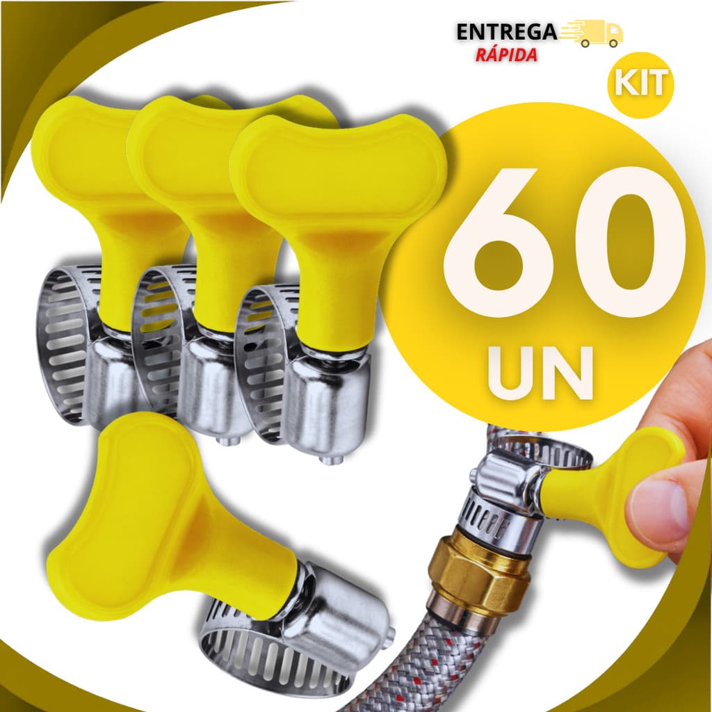 Conjunto 60 Abraçadeira Americana em Inox Vazado Parafuso com Borboleta 13-19mm 3/4 Mangueira Gás Irrigação