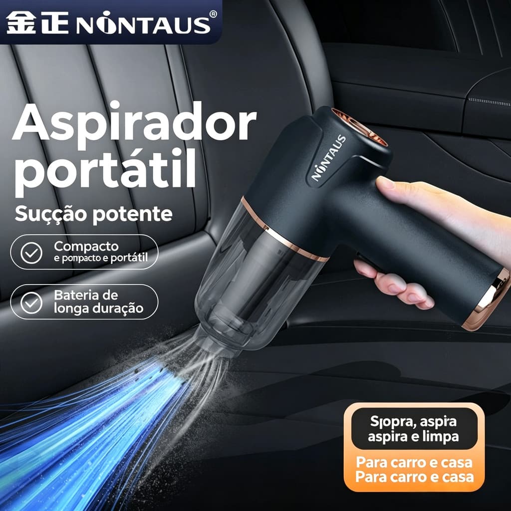 Aspirador de pó para carro, casa, carro, dupla utilização, Mini coletor de poeira, alta sucção, sem fio, portátil, portá