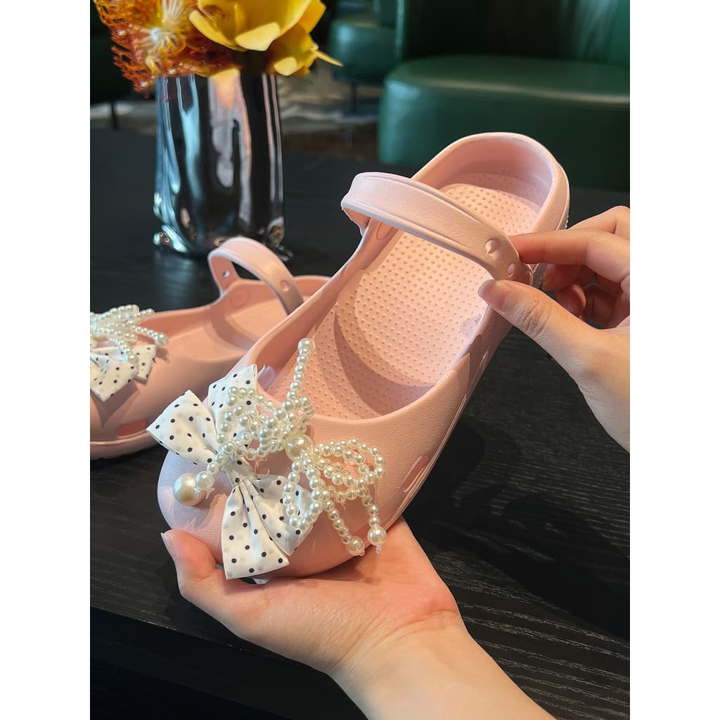 Luladi Mary Jane buraco sapatos femininos verão exterior Wear antiderrapante sola macia plana respirável diy arco sandál