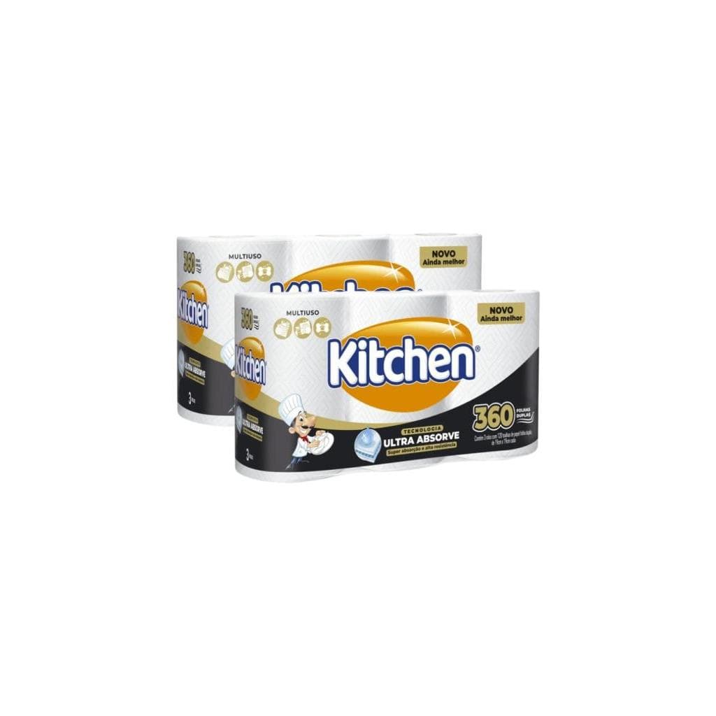 KIT COM 2 Papel Toalha Jumbo Kitchen 360 Folhas Folha Dupla 3 Rolos - 2 PACOTES