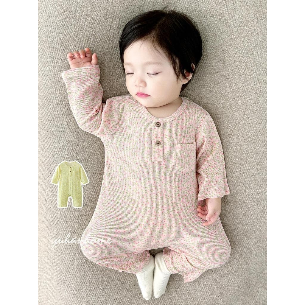 Feminino bebê primavera outono roupas de manga comprida estilo fino casa criança desossado macacão Floral pijamas do beb