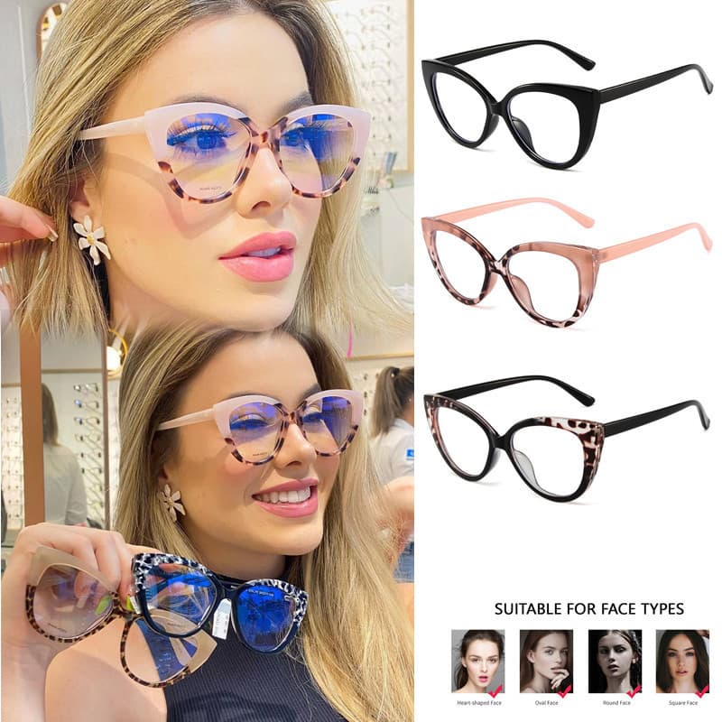 Óculos Anti-Luz Azul Personalizados e Elegantes para Mulheres, Armação de Plástico Estilo Olho de Gato, Sem Radiação de