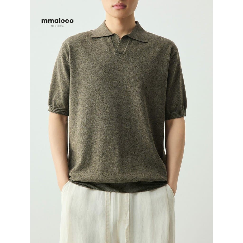 Momaike Roupas Masculinas Gaozhi Commuter Seagull Collar Camisa polo de Malha de Manga Curta Masculina 2026 Verão Novo E