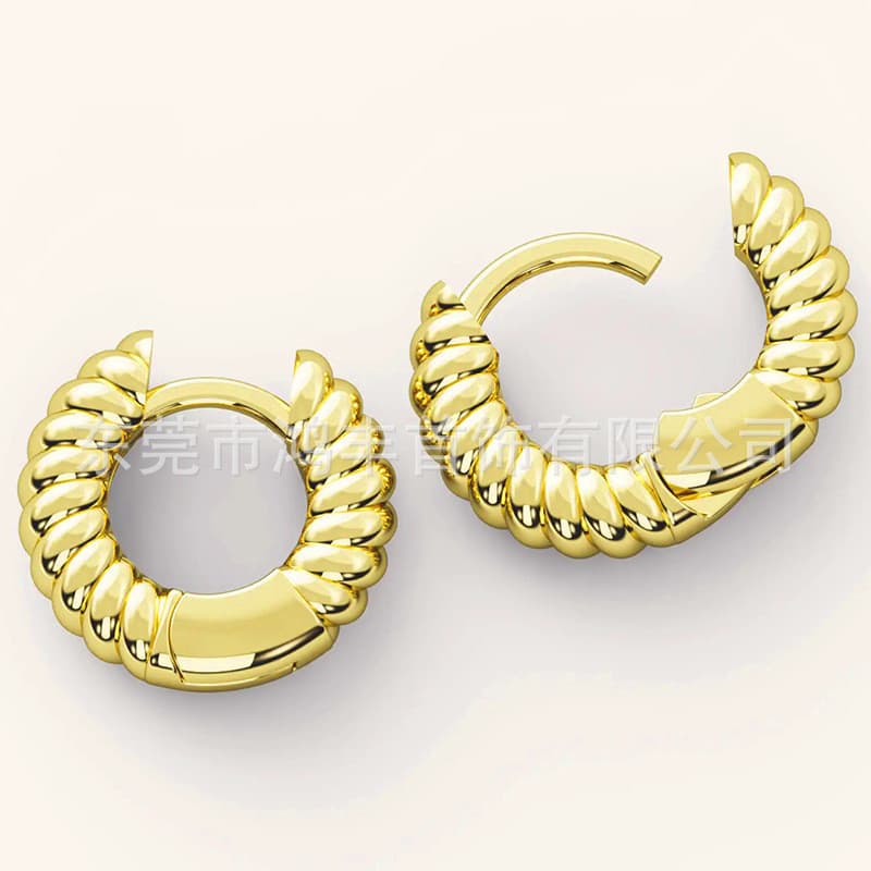 Brincos de Argola Torcidos, Joias de Latão de Luxo Leve, Brincos Vintage Banhados a Ouro para Mulheres, Brincos de Press