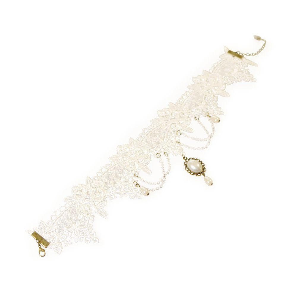 Colar De Rendas Vintage Imitação Pérola Punk Tassel Gargantilha Branca