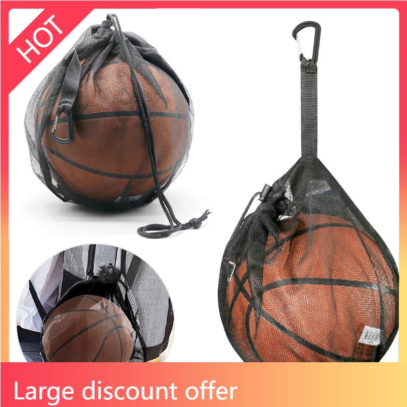 AY8M-Preto Saco De Basquete De Treinamento Com Gancho Futebol E Vôlei Armazenamento Malha Cordão