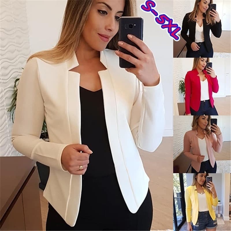 Blazer Casual Profissional de Cor Sólida para Primavera e Outono, Jaqueta Cardigã Feminina