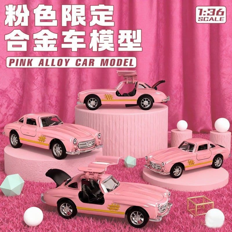 [Nuqi] Modelo de Simulação de Carro Clássico Mercedes 300AMG Rosa em Liga Metálica para Meninos e Crianças