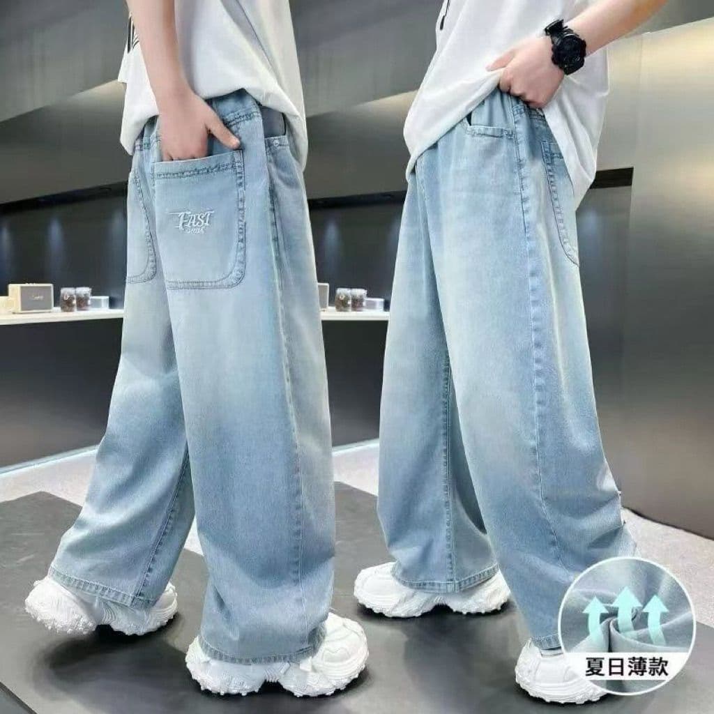 Meninos jeans verão estilo fino 2026 crianças estilo verão calças médias grandes crianças em linha reta calças casuais b