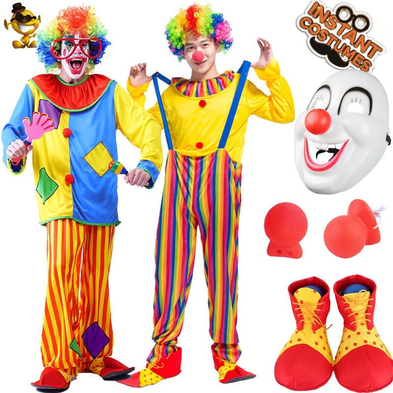 Fantasia de Palhaço Colorida para Adultos, Conjunto de Roupa de Joker com Patches, para Halloween e Carnaval, Humor Dive