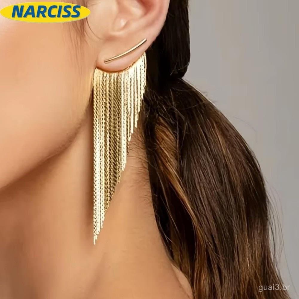 Brincos de Franjas Longas NARCISSUSPW, Geométricos Banhados a Ouro com Design Leve e Luxuoso