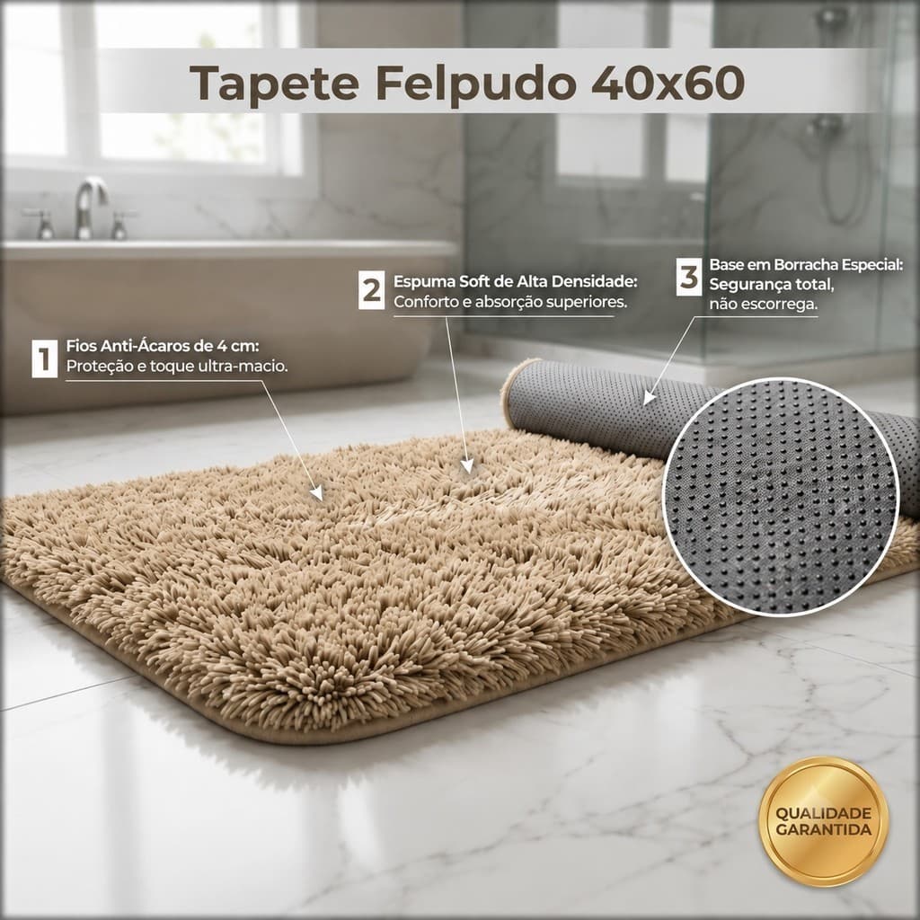 Tapetinho Peludo 40x60cm Antiderrapante Para Porta e Banheiro