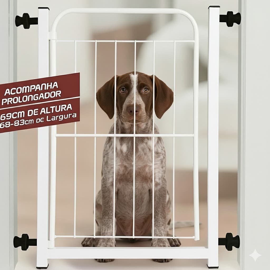 Portão Pet Grade Aramado Proteção Cães Crianças Fechar Passagem Bebês Extensor 10cm Largura 83cm
