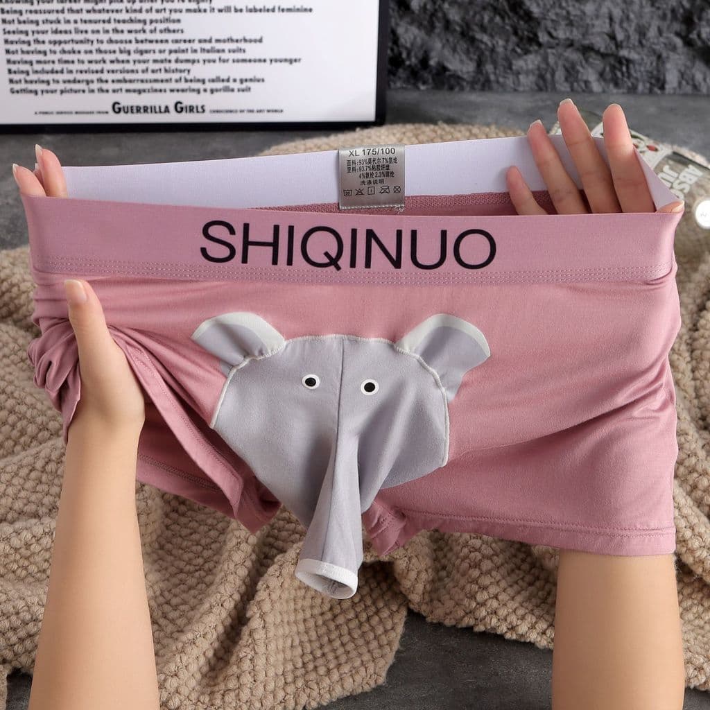 Cuecas boxer com estampa de elefante de desenho animado, roupa íntima masculina de modal, cuecas boxer respiráveis e con