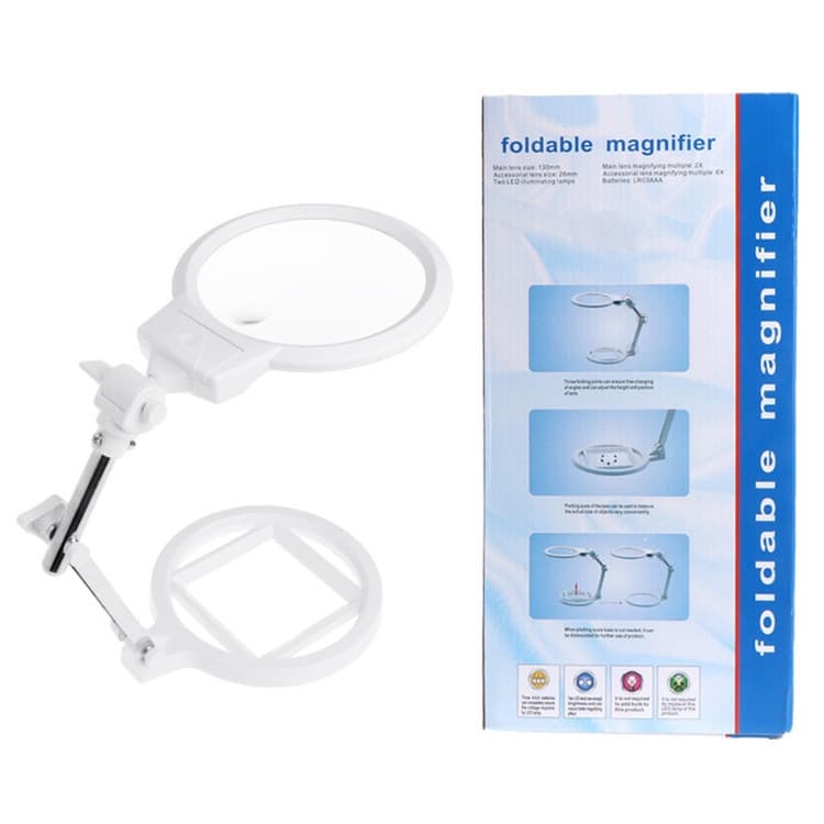 Suporte de Metal dobrável para mesa, Base de lupa com escala, luz LED dupla, 2.5 vezes, 5 vezes, lâmpada de mesa, leitur