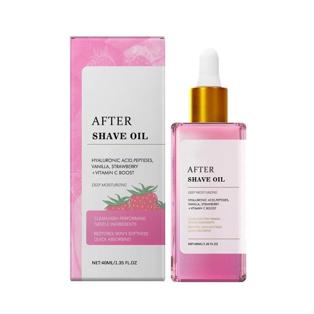 Óleo hidratante pós-barba contendo ácido hialurônico, óleo de semente de jojoba, vitamina E e aroma de baunilha e morang