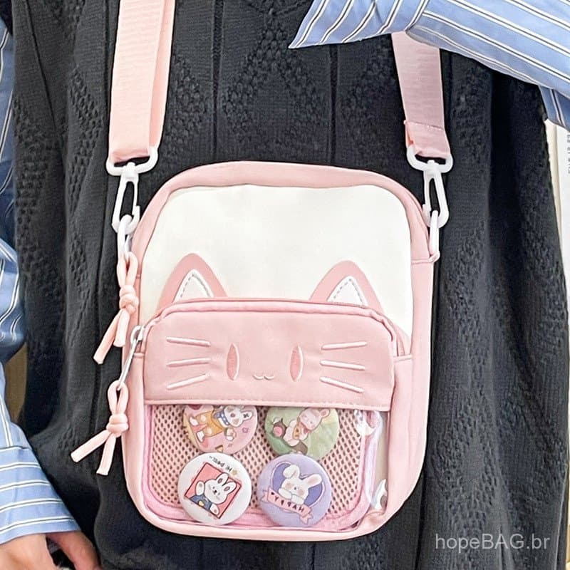Bolsa Ita Bonita e Pequena para Mulheres, Estilo Japonês Anime com Bordado de Gato de Desenho Animado, Bolsa Transversal