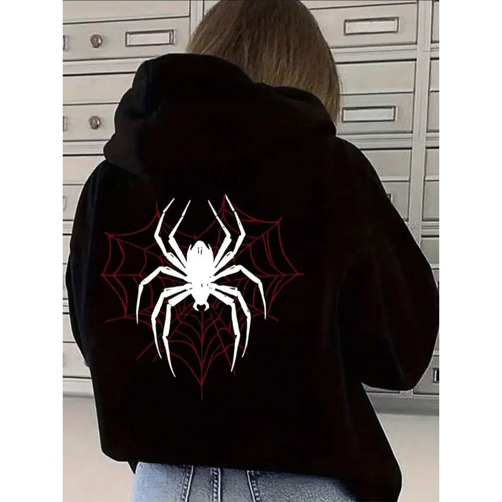 Moletom Canguru Feminino Estiloso Confortável Moderno Moda Inverno Blusa de Frio Modelo  Aranha teia Coração