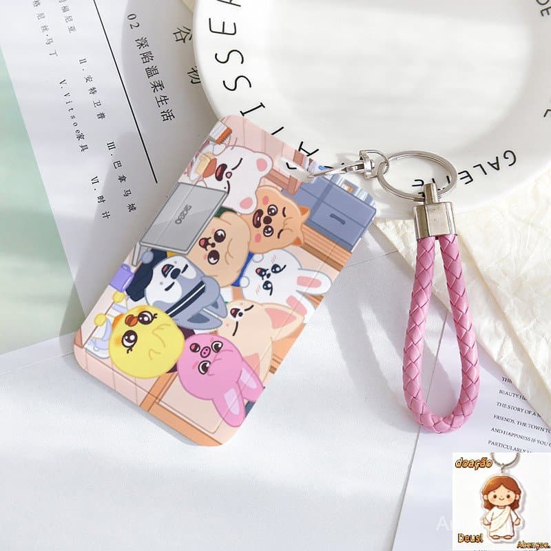 STRAY KIDS Bonito Desenho Animado SKZOO Push pull Capa Deslizante Manga De Cartão , Certificado Integrado De Chaveiro