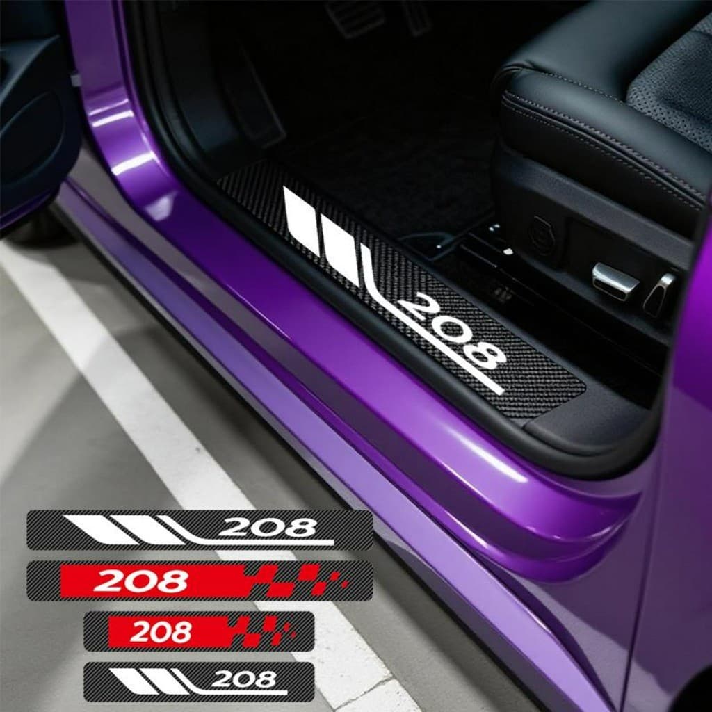 Kit 4 Peças Textura 3D Fita Protetora De Porta Soleira Automotiva Acessórios Para Carro For Peugeot 208 Like Style